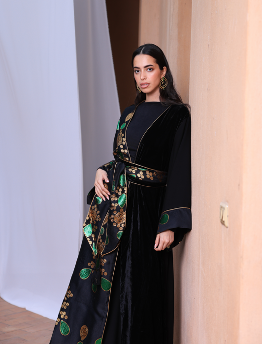 PREMIUM JACQUARD KAFTAN LINED CHIFFON -BLACK