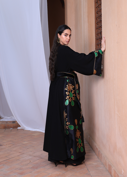 PREMIUM JACQUARD KAFTAN LINED CHIFFON -BLACK
