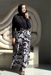 PRINTED WIDE LEG PANT-BLACK