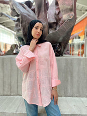 Embroidered Linen shirt-PINK