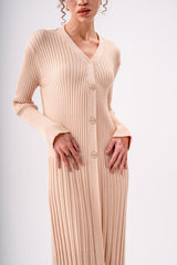 RIBBED KNIT DRESS-BEIGE