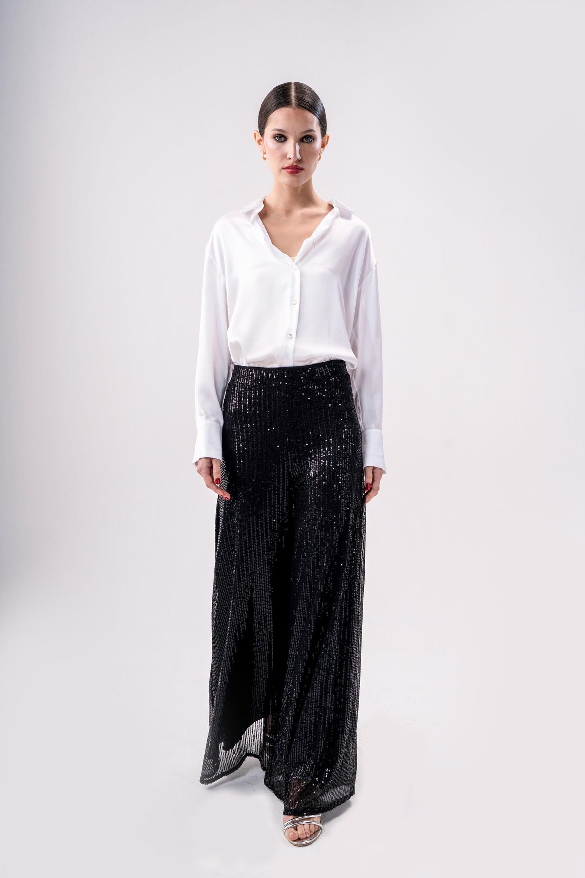 GLITTER WIDE LEG PANT- BLACK