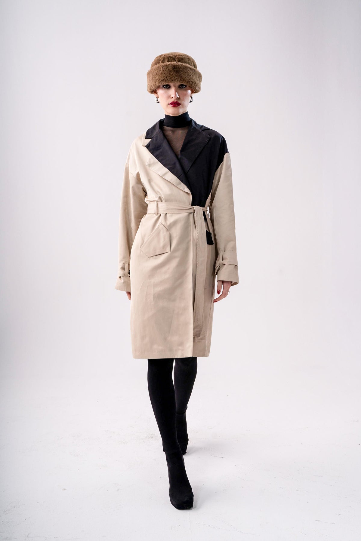 MIXED GABARDINE COAT -BEIGE