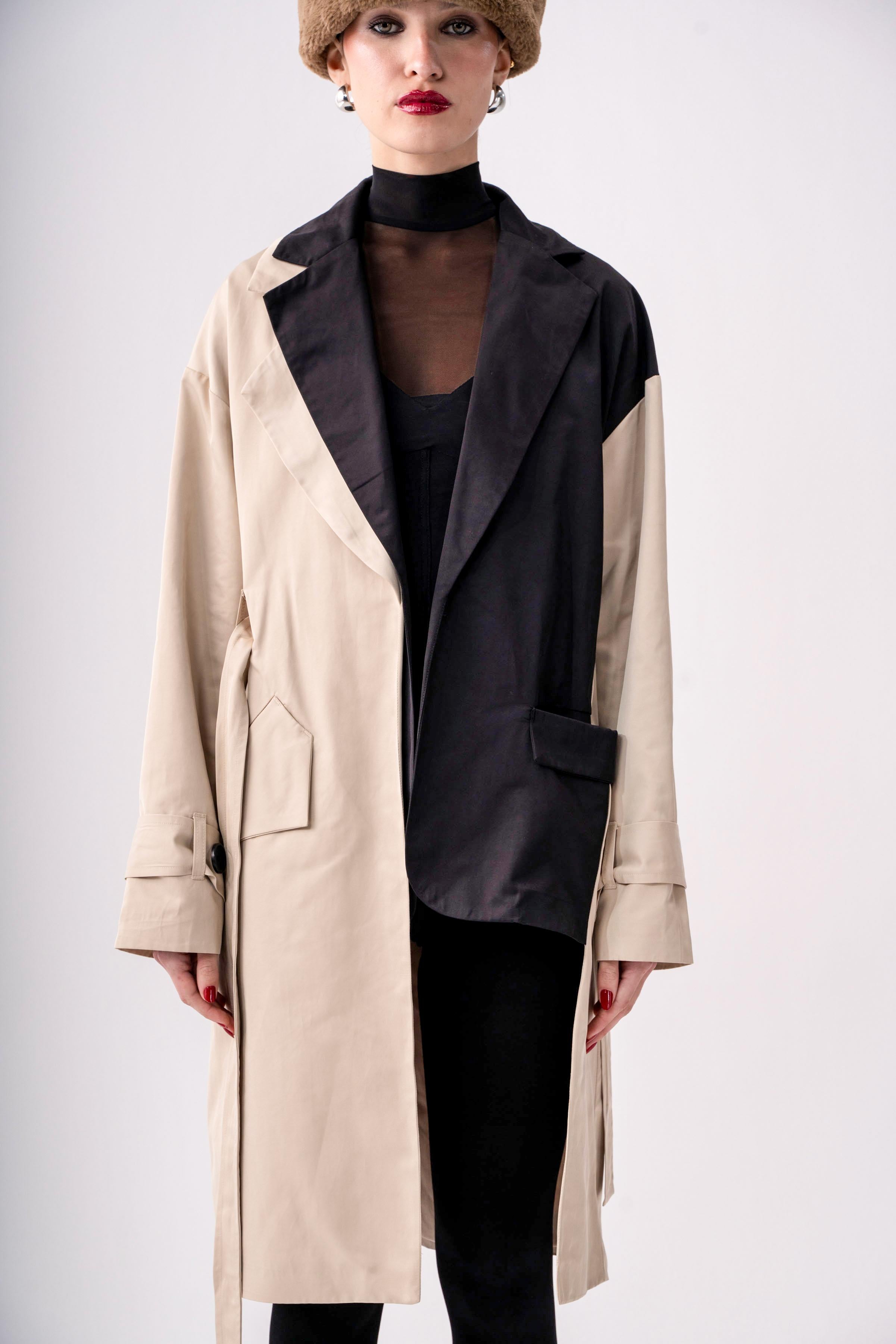 MIXED GABARDINE COAT -BEIGE