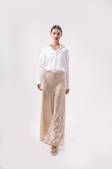 GLITTER WIDE LEG PANT- BEIGE