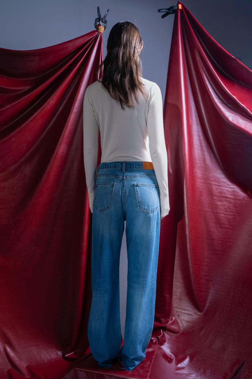 STRASS HIGH WAIST STRAIGHT PANT-LIGHT BLUE
