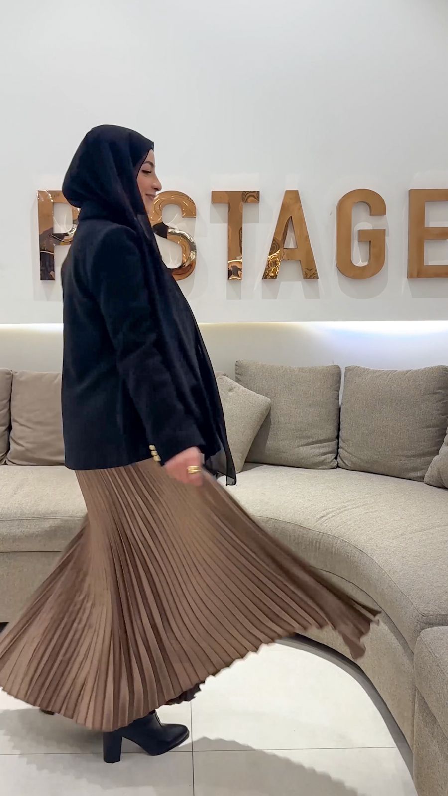 Plisse Satin Skirt