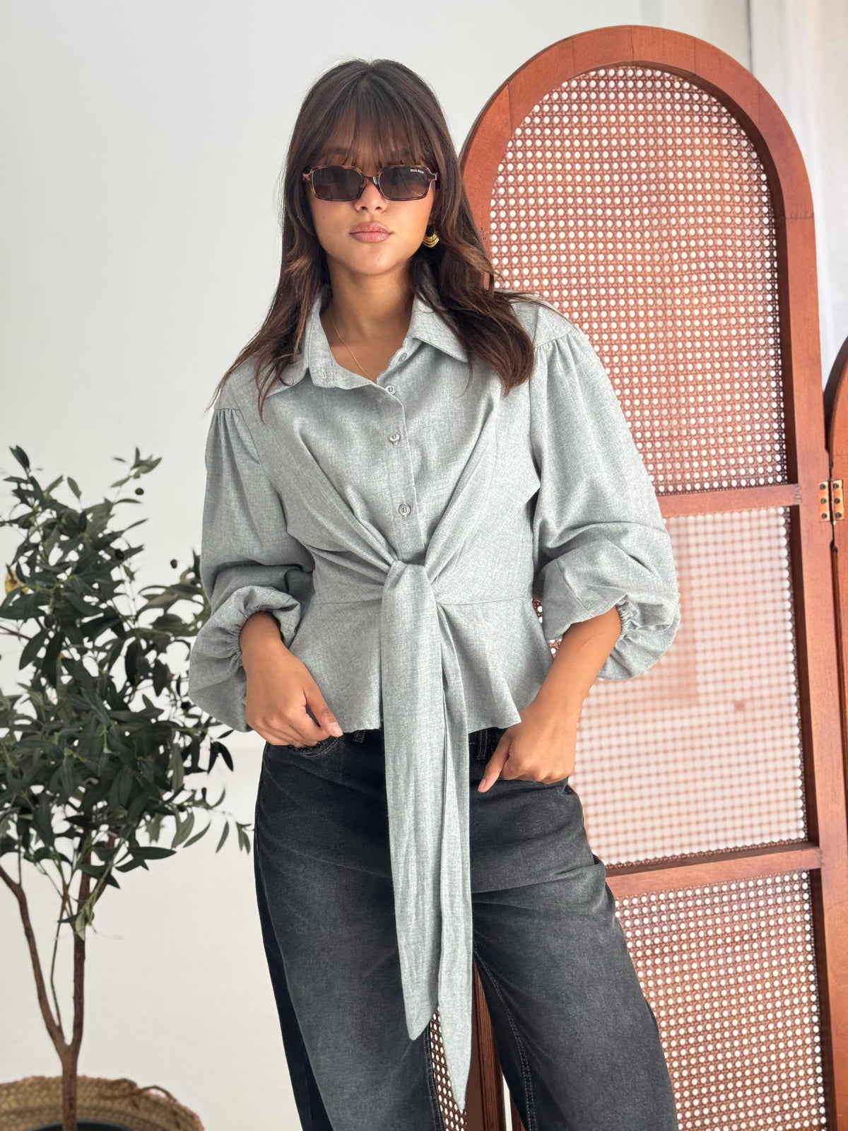 Buffy Sleeves Blouse-gray