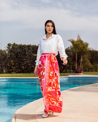 تنورة ساتان ملفوفة مطبوعة - فوشيا