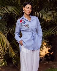 EMBROIDERY STRIPED SHIRT-BABY BLUE
