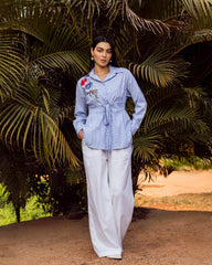 EMBROIDERY STRIPED SHIRT-BABY BLUE
