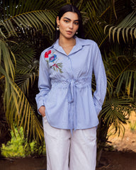EMBROIDERY STRIPED SHIRT-BABY BLUE