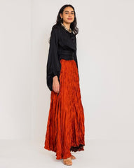CRINKLE SATIN SKIRT-ORANGE