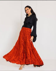 CRINKLE SATIN SKIRT-ORANGE