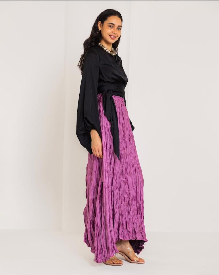CRINKLE SATIN SKIRT-PURPLE