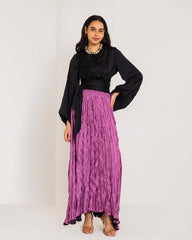 CRINKLE SATIN SKIRT-PURPLE