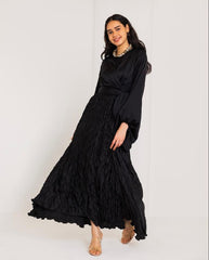 CRINKLE SATIN SKIRT-BLACK