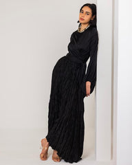 CRINKLE SATIN SKIRT-BLACK