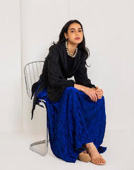 CRINKLE SATIN SKIRT-BLUE