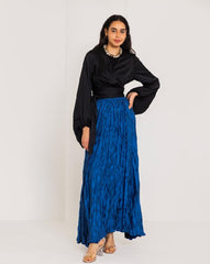 CRINKLE SATIN SKIRT-PETROLEUM
