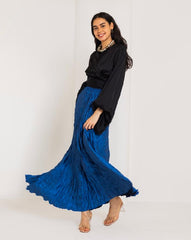 CRINKLE SATIN SKIRT-PETROLEUM