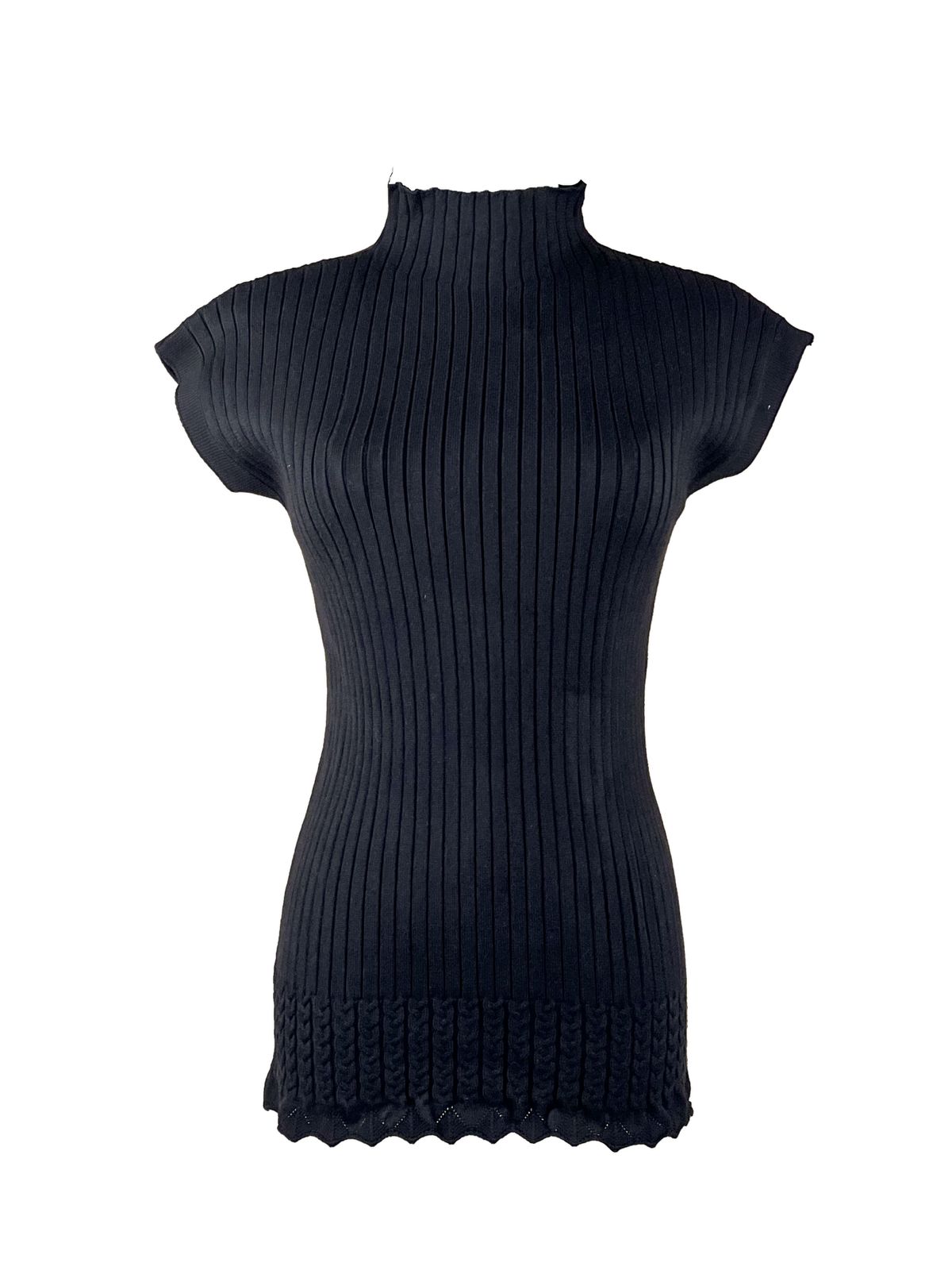 Sleeveless Ribbed Knit Top-BLACK