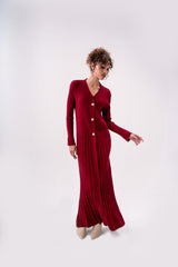 RIBBED KNIT DRESS-Maroon