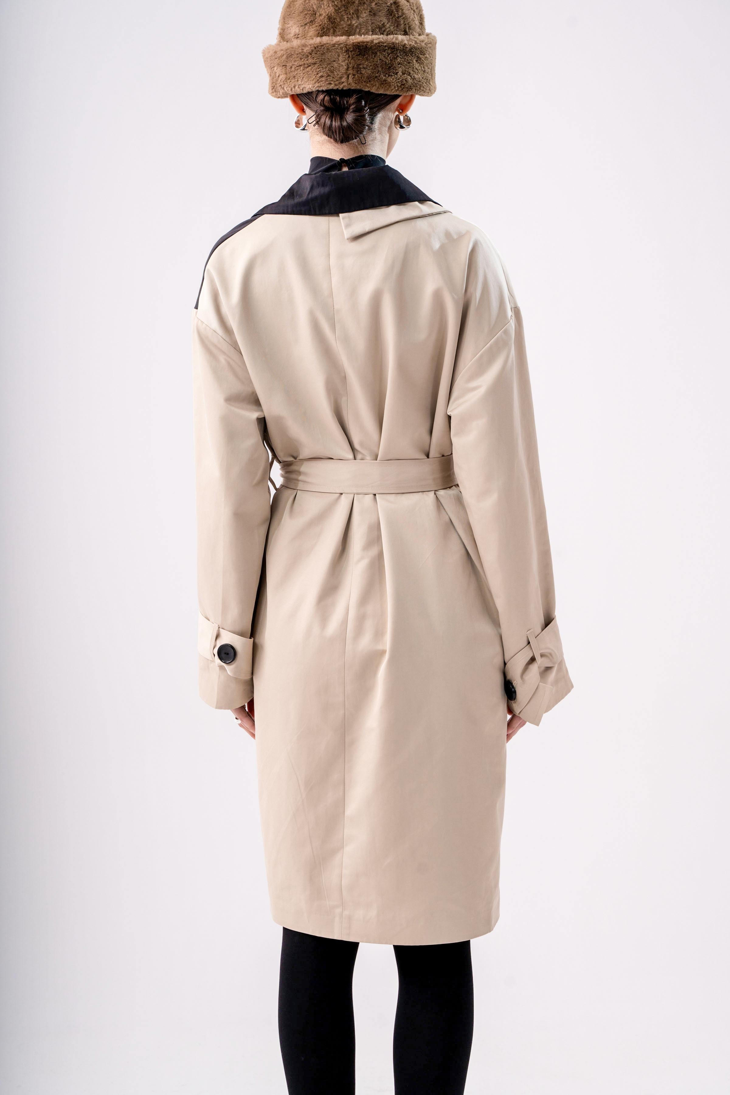 MIXED GABARDINE COAT -BEIGE