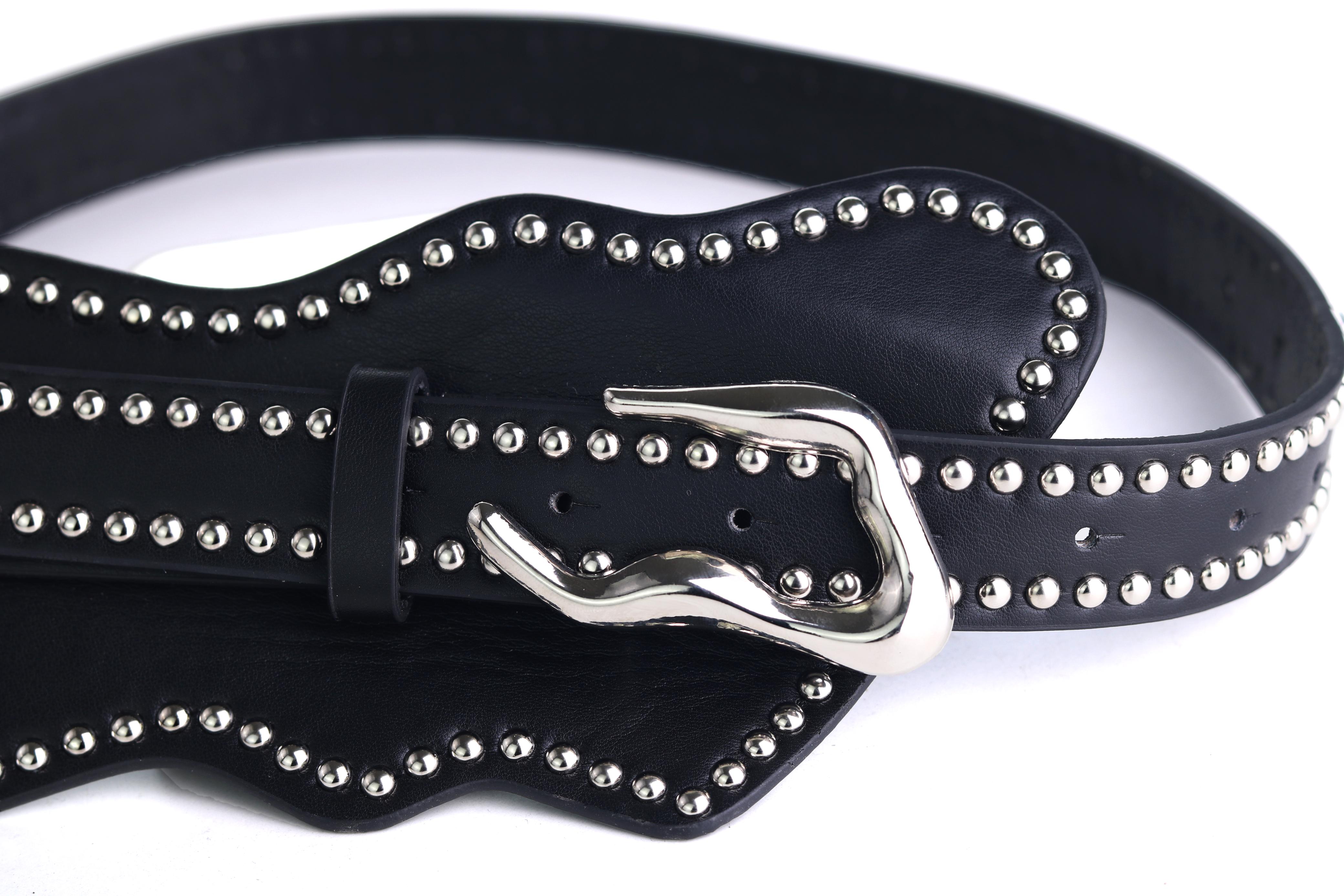 LEATHER STUDDED BELT-BLACK