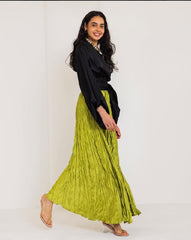 CRINKLE SATIN SKIRT-LEMON