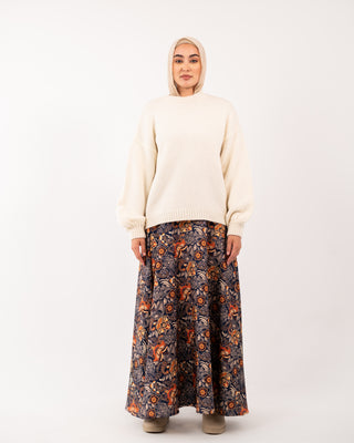 FLOWERED KLOSH SKIRT-BLUE BLACK