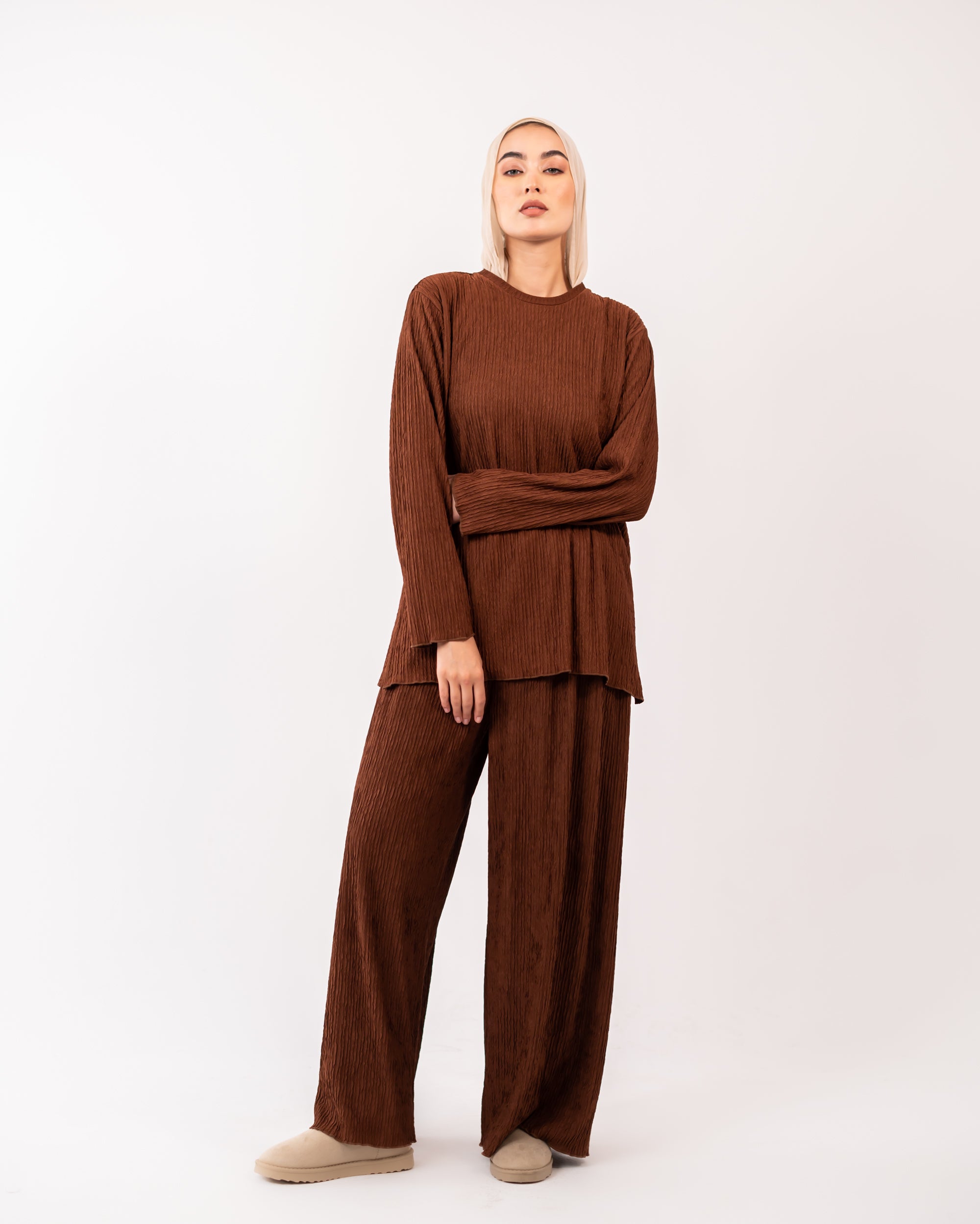 PLEATED PANT -BROWN