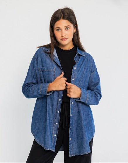 FITTED DENIM SHIRT-BLUE