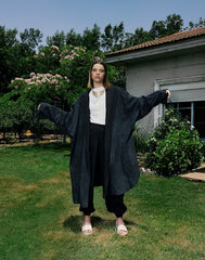 PLAIN WIDE LEG SWEAT PANTS-BLACK