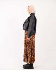 TIGER PLISSE SKIRT-BROWN