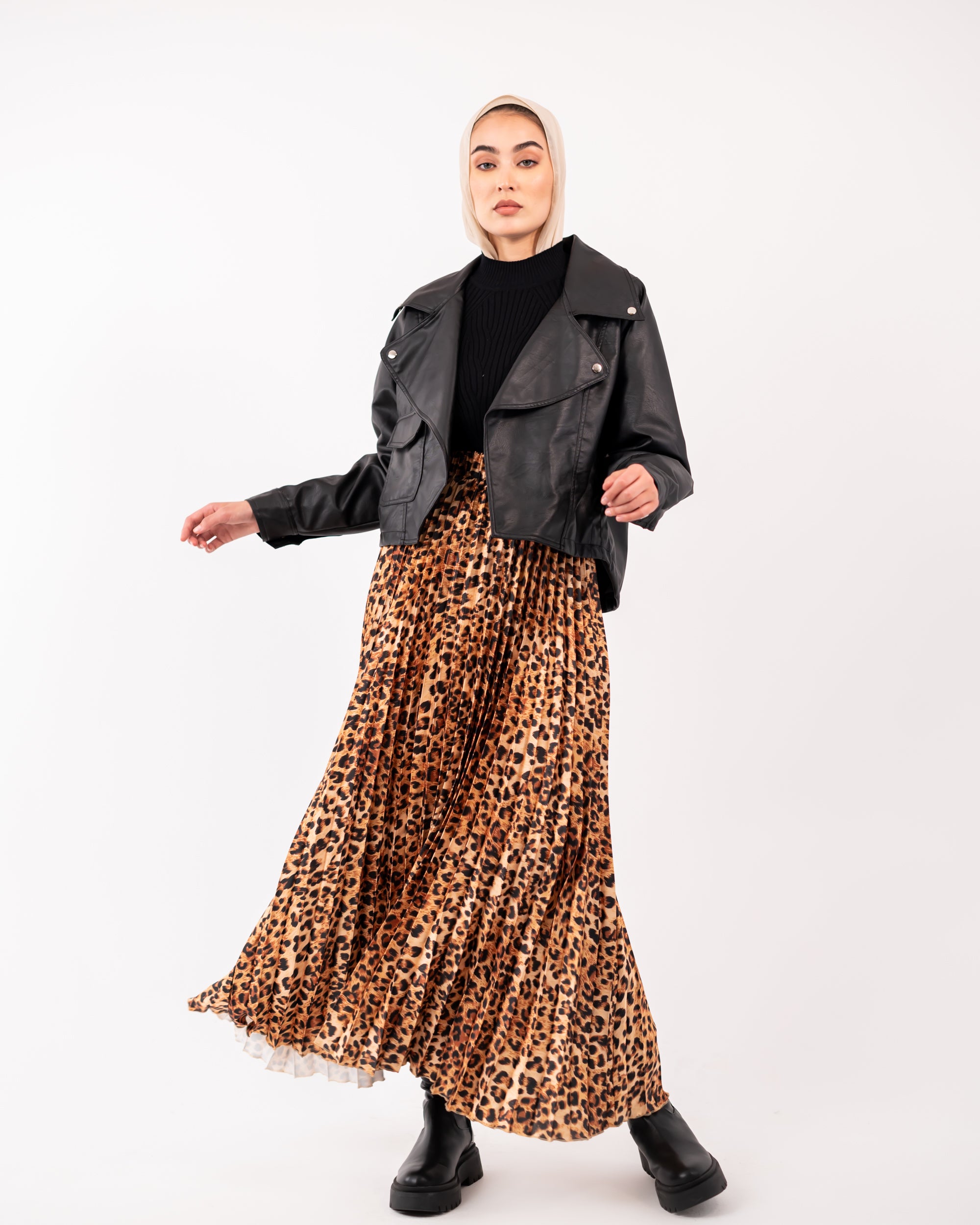 TIGER PLISSE SKIRT-BROWN