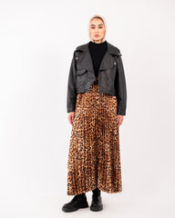 TIGER PLISSE SKIRT-BROWN