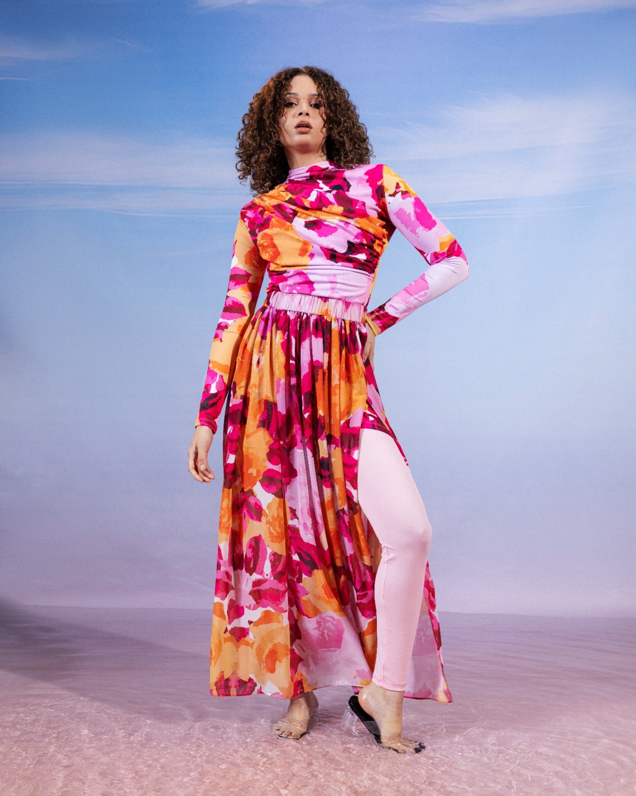 FRUITY MIST SWIM SKIRT-FOSHIA