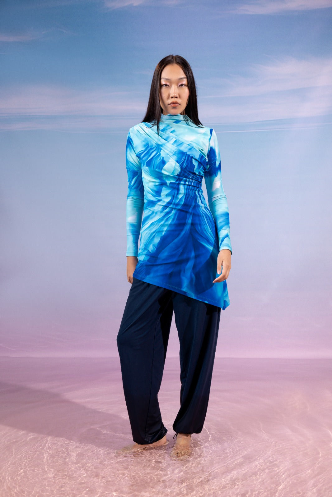 OCEAN BLUE FLOW TOP-OCEAN BLUE ( MODEST LOOK )