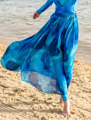 chiffon coverup skirt-OCEAN BLUE