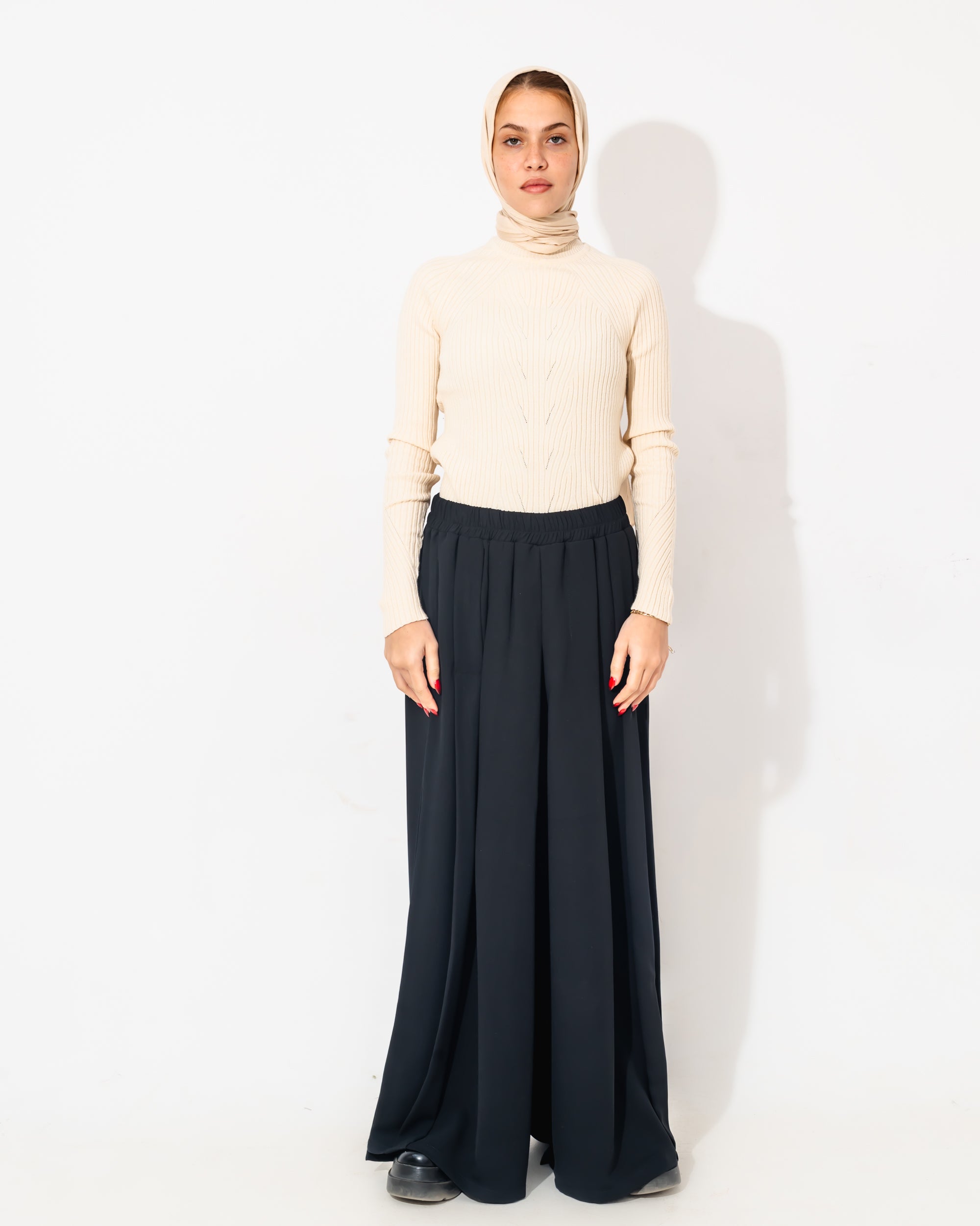 Pleated Wide Leg Pants BLACK