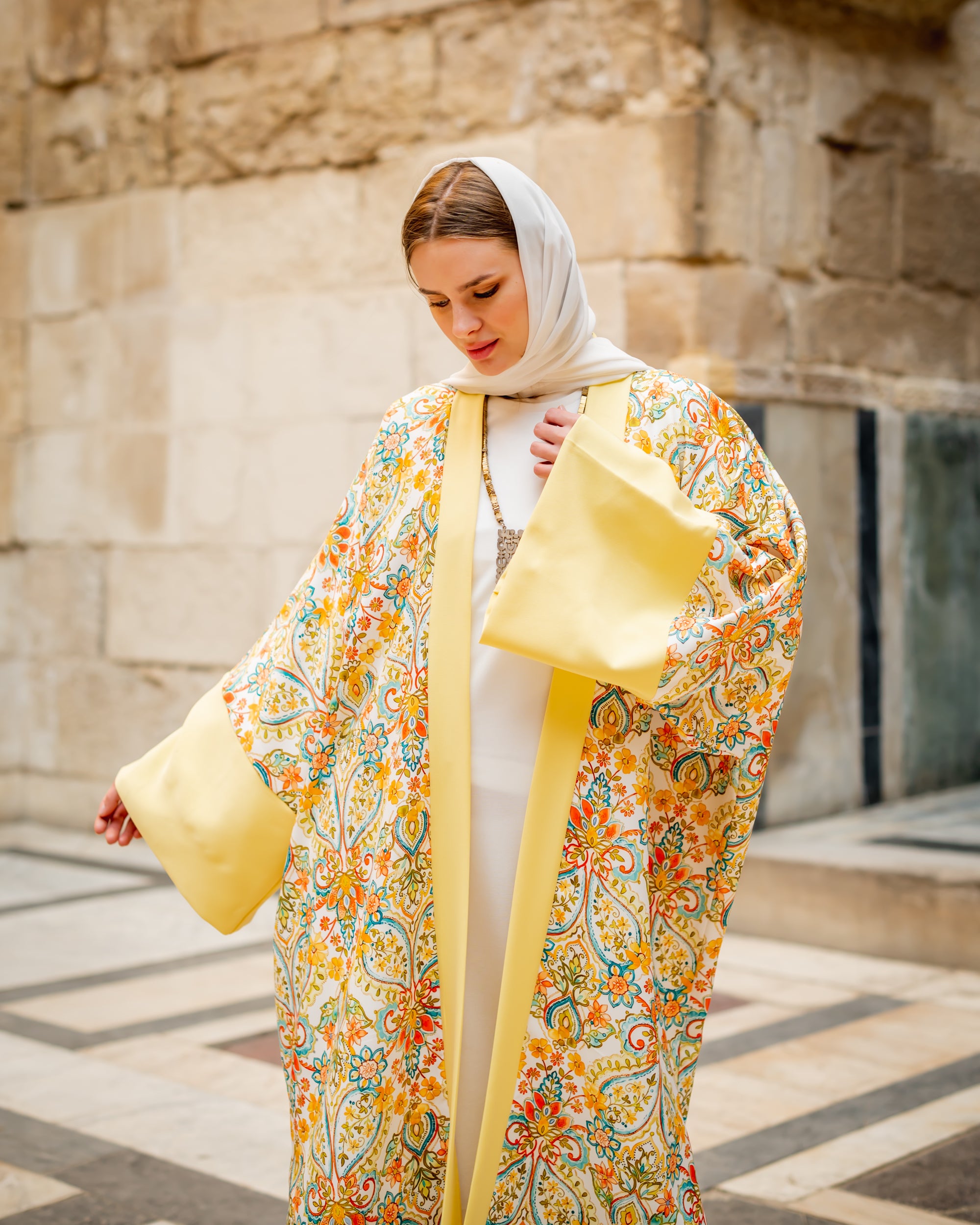 light yellow abaya