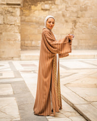 stripped brown abaya