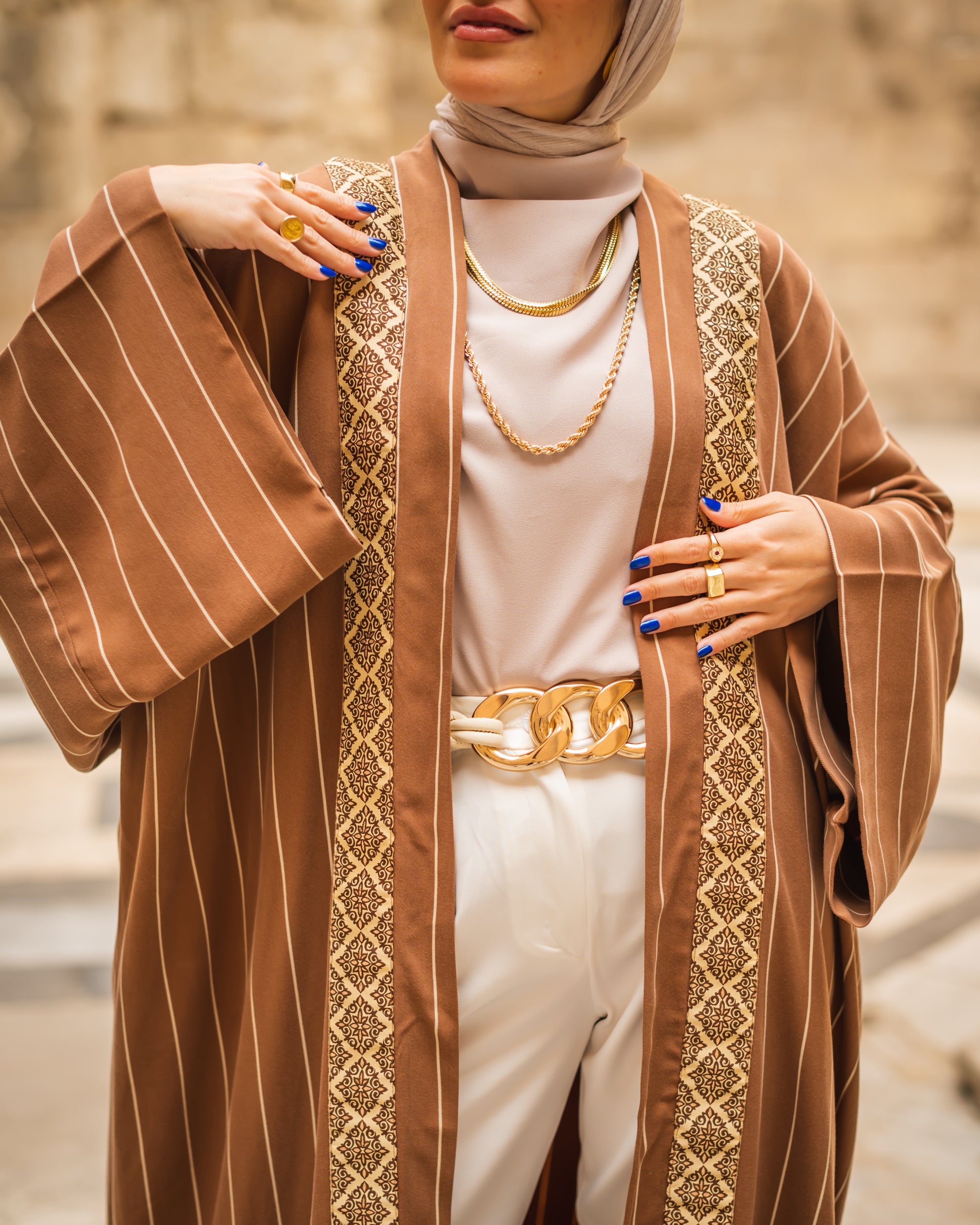 stripped brown abaya