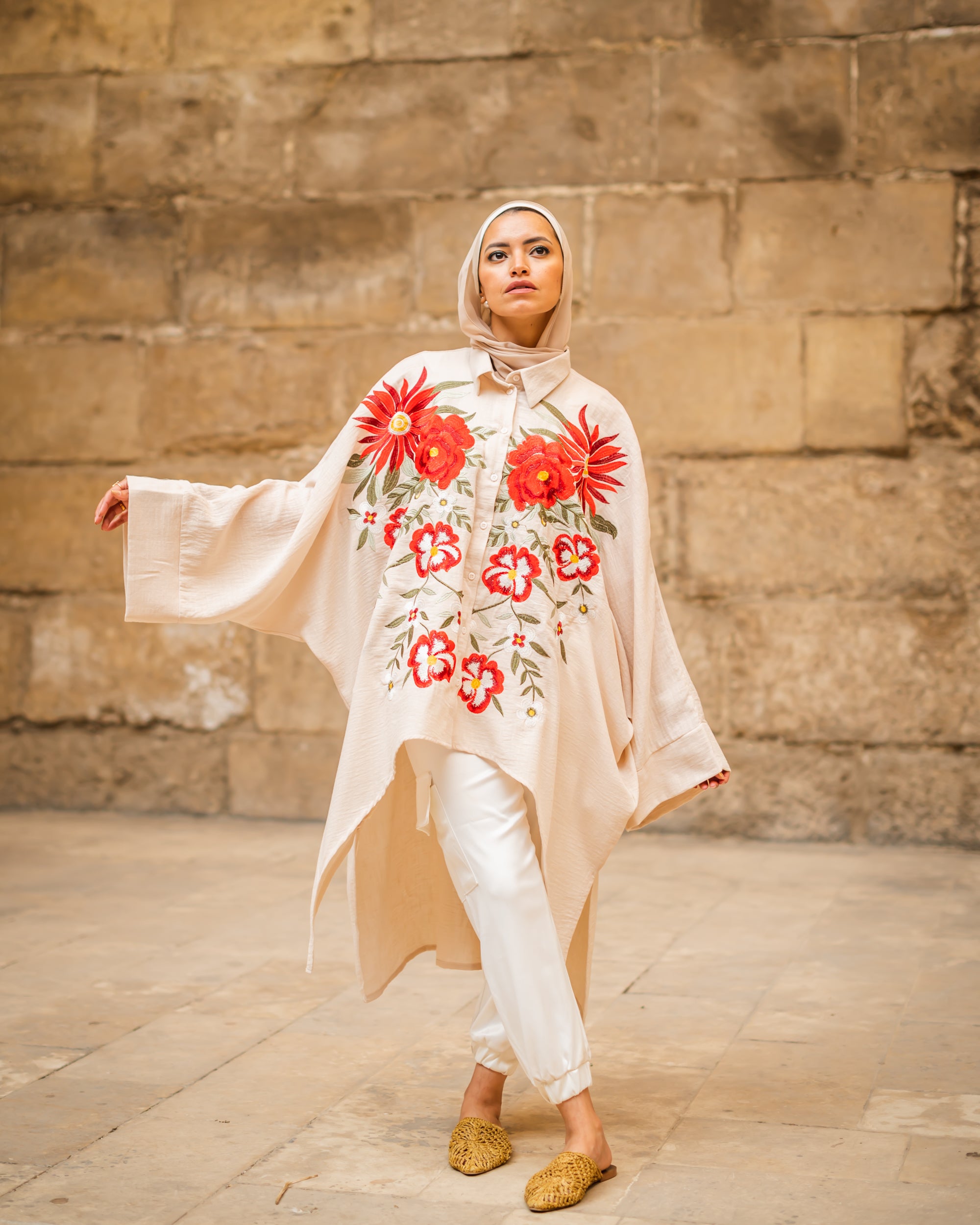 embroidered flowered kitten blouse