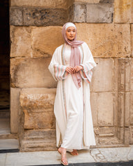 stripped linen white abaya