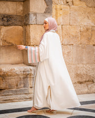 stripped linen white abaya