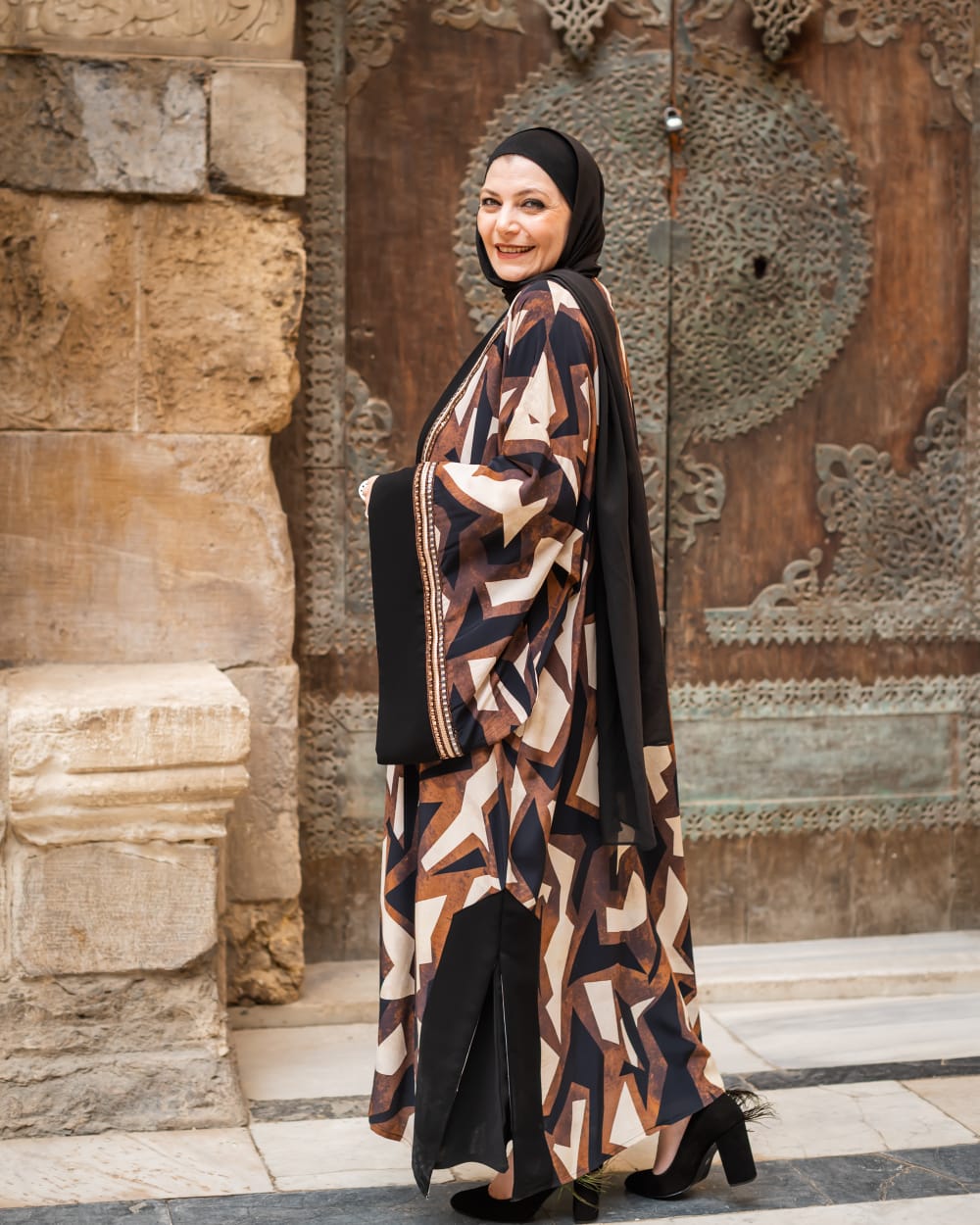 french crepe printed abaya