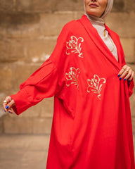 collar embroidered abaya-RED