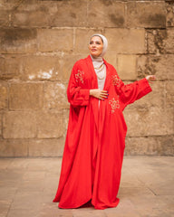 collar embroidered abaya-RED